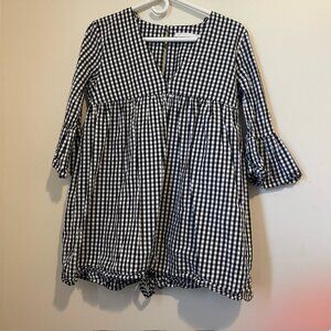 ZARA Trafaluc Gingham Babydoll romper with Bell Sleeves - Size M